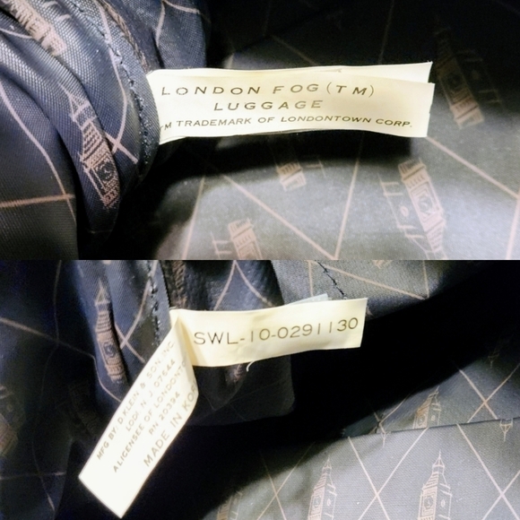 London Fog Vintage Large Weekender Duffle Bag Navy and Tan - Picture 11 of 13